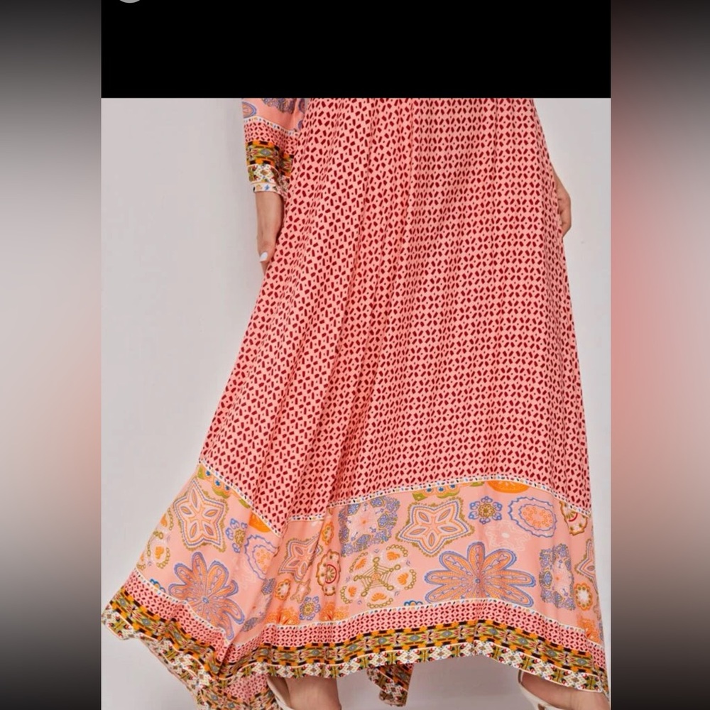 SHEIN Mulvari All Over Print Tie Neck Asymmetrical Hem Dress - Picture 3 of 7